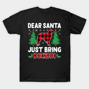 Dear Santa Just Bring Buffalo Plaid Dog Borzoi Xmas T-Shirt